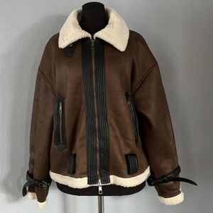 Wild Fable Brown Shearling Collar Leather Jacket Womens Size M
